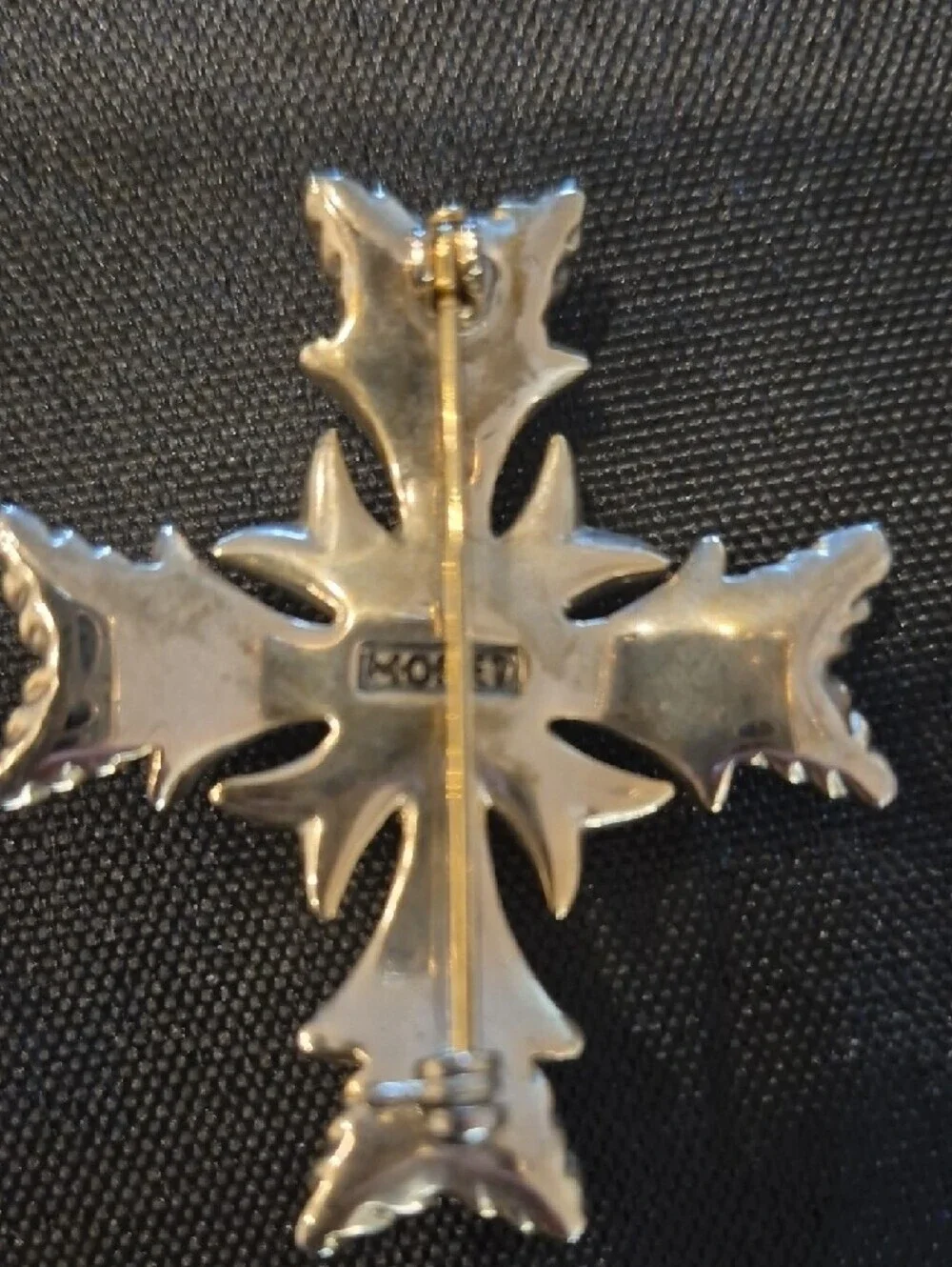 Vintage Monet Ornate Gold Maltese Cross Brooch with Amber Stone